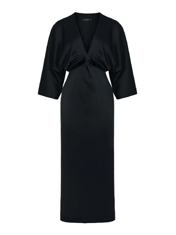 Women's Effortless Casual Outfit Vintage-Modern Style Offers Midi Dress With Knot
