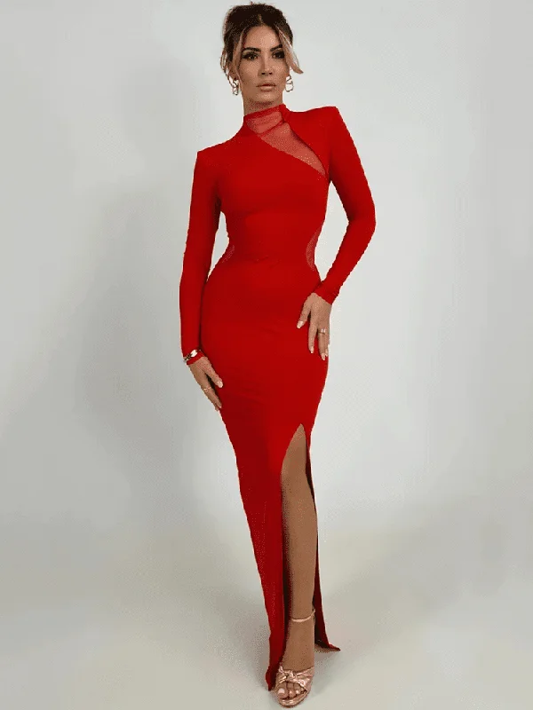 Women's Evening Clothes Fashion Sale O Neck Hollow Out Maxi Bodycon Dress