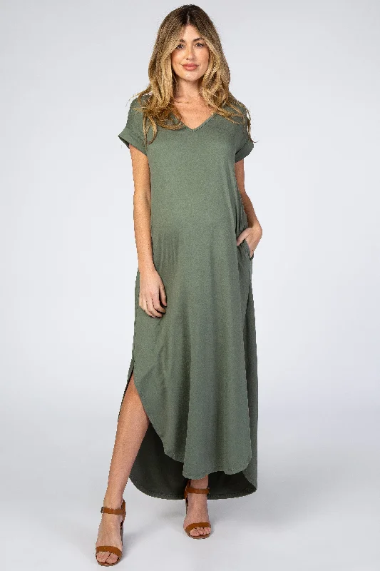 Women's Functional Outdoor Garments Special Offers, Don't Miss Olive Side Slit Maternity Maxi Dress Women's Functional Outdoor Garments Special Offers, Don't Miss Olive Side Slit Maternity Maxi Dress