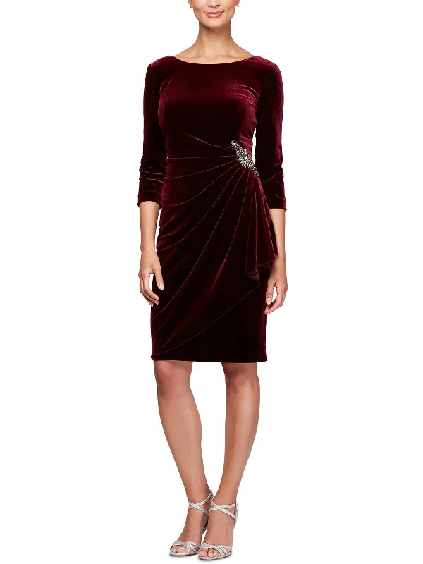 Women's Transitional Clothes Limited-Time Offer Petites Womens Velvet Pleated Cocktail and Party Dress Women's Transitional Clothes Limited-Time Offer Petites Womens Velvet Pleated Cocktail and Party Dress