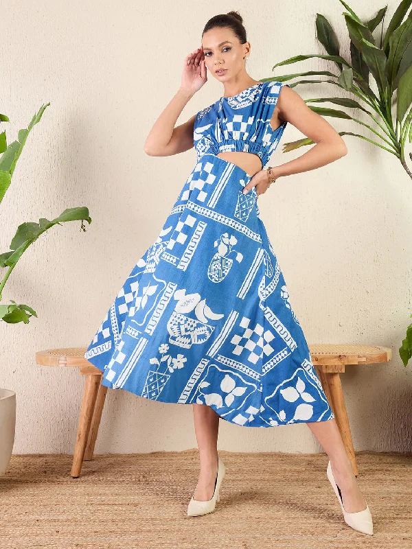 Casual Clothing For Women Clearance Event Printed Cotton Poplin Side Cut-Out Midi Dress Casual Clothing For Women Clearance Event Printed Cotton Poplin Side Cut-Out Midi Dress