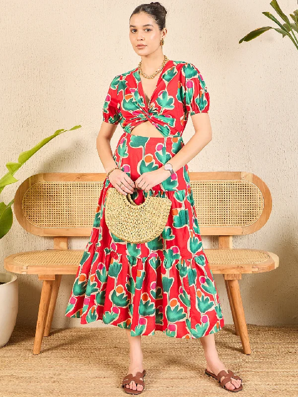Women's Vacation Outfit Set Fashion Sale Puff Sleeve Front Cut Out Cotton Midi Dress Women's Vacation Outfit Set Fashion Sale Puff Sleeve Front Cut Out Cotton Midi Dress