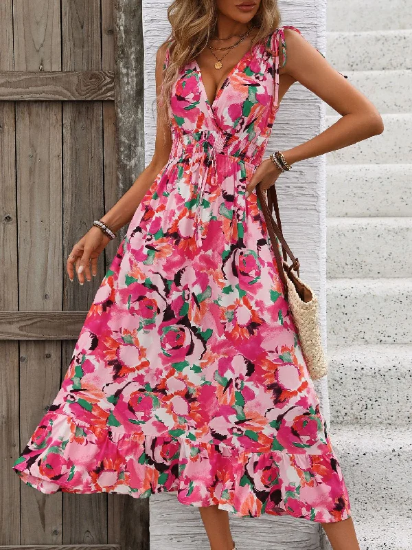 Women's Comfortable Clothes For Weekends Trendy Women'S Wear Collection Ruffled Smocked Printed Sleeveless Dress Women's Comfortable Clothes For Weekends Trendy Women'S Wear Collection Ruffled Smocked Printed Sleeveless Dress