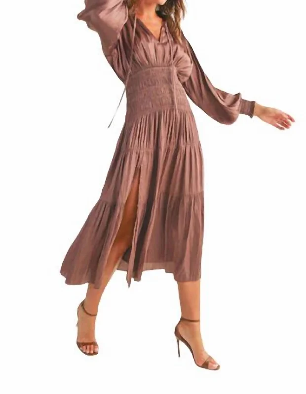 Timeless Women's Garments Holiday Attire Sale Satin Midi Dress In Mauve