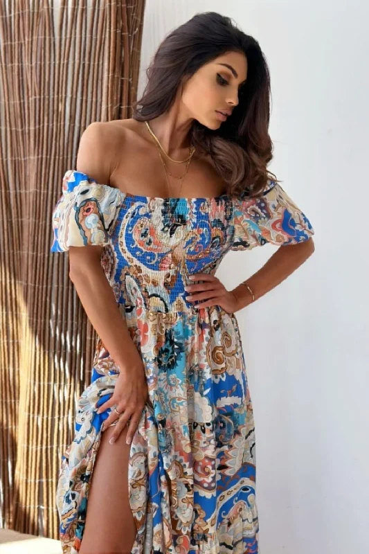 Women's Sports Apparel Limited Time Special Offer Smocked Printed Short Sleeve Maxi Dress Women's Sports Apparel Limited Time Special Offer Smocked Printed Short Sleeve Maxi Dress