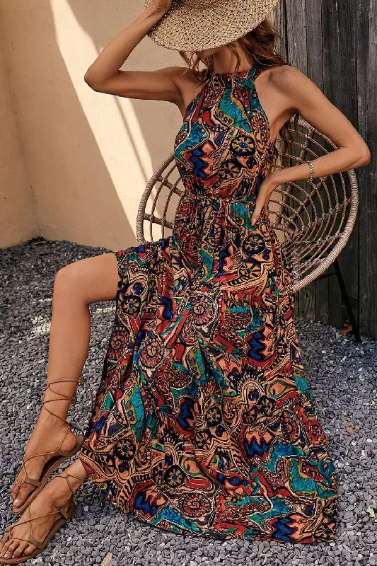Women's Athleisure Apparel Best Deals Of The Season Tied Floral Sleeveless Dress