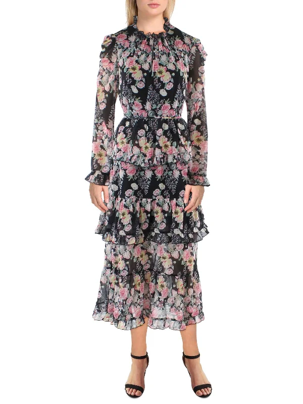 Women's Elegant Formal Outfit Romantic Chic Deals Womens Chiffon Floral Midi Dress