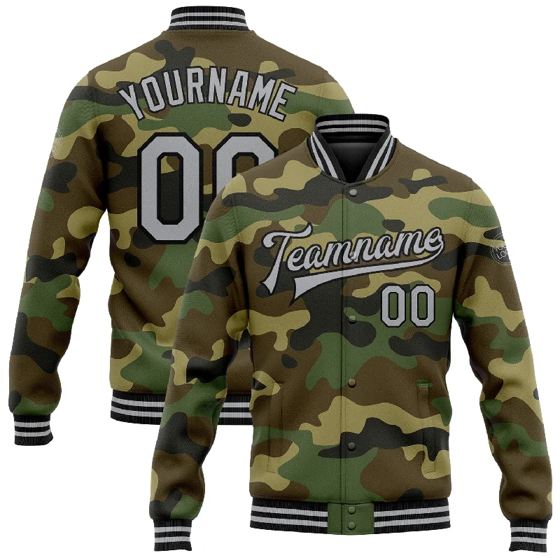 Relaxed-Fit Unisex Clothing Options Sale Event, Prices Rock Custom Camo Gray-Black Bomber Full-Snap Varsity Letterman Salute To Service Jacket