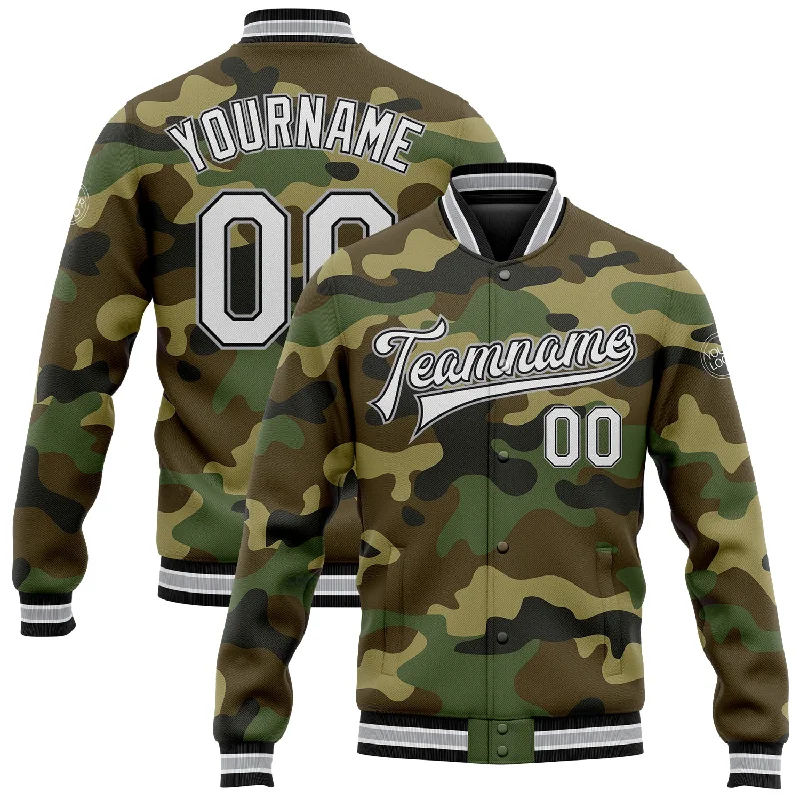 Gender-Neutral Clothing Styles Spring Offer Custom Camo White Black-Gray Bomber Full-Snap Varsity Letterman Salute To Service Jacket