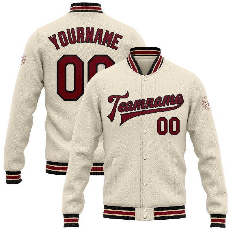 Casual Yet Sophisticated Unisex Fashion The Good Stuff Custom Cream Crimson Black-City Cream Bomber Full-Snap Varsity Letterman Jacket