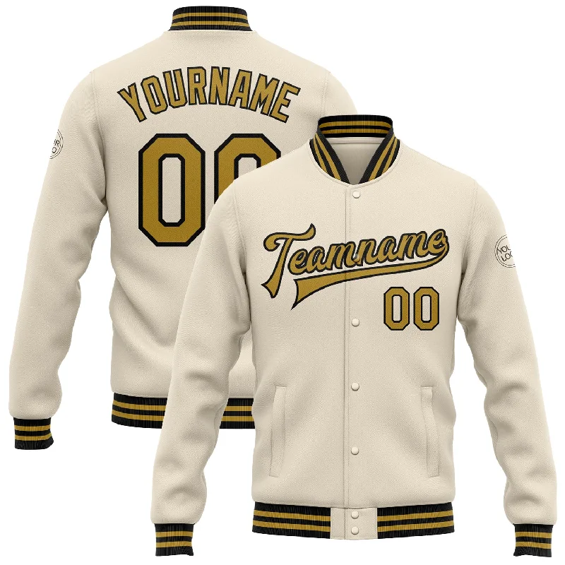 Gender-Neutral Trendy Clothing Styles Unbeatable Prices Custom Cream Old Gold-Black Bomber Full-Snap Varsity Letterman Jacket