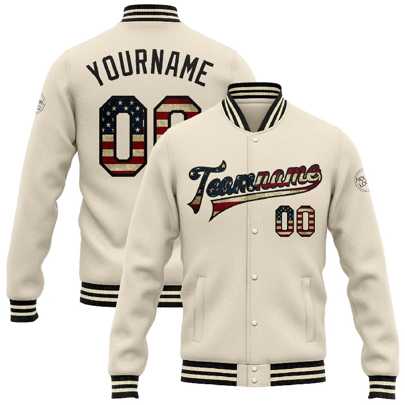 Comfortable Gender-Free Fashion Choices Shop The Hottest Deals Custom Cream Vintage USA Flag-Black Bomber Full-Snap Varsity Letterman Jacket