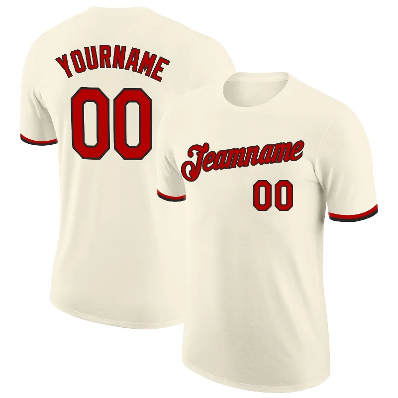 Sustainable Gender-Neutral Apparel The Good Stuff Custom Cream Red-Black Performance T-Shirt
