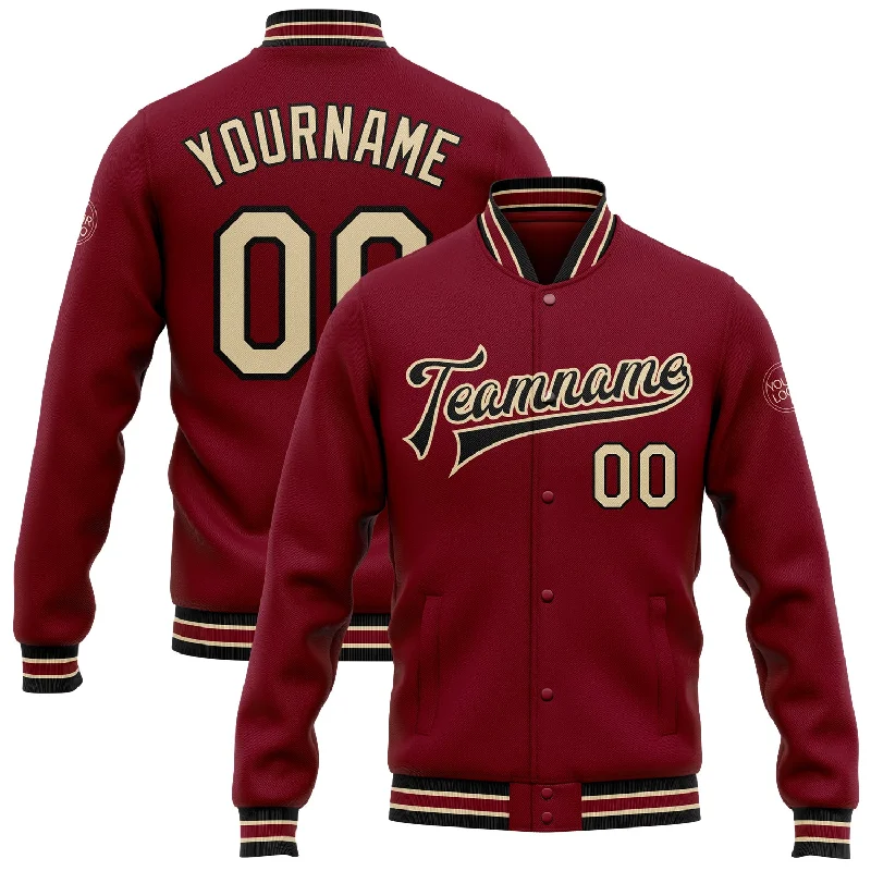 Gender-Neutral Trendy Clothing Styles Imeless Style Custom Crimson City Cream-Black Bomber Full-Snap Varsity Letterman Jacket