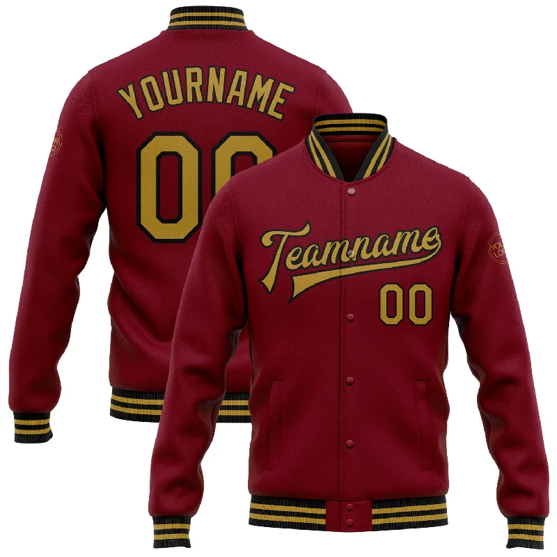 Comfortable And Stylish Unisex Outfits High-End Style Discounts Custom Crimson Old Gold-Black Bomber Full-Snap Varsity Letterman Jacket