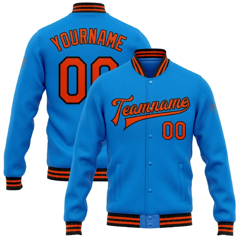 Urban-Inspired Unisex Fashion Pieces Top Brand Discounts Custom Powder Blue Orange-Black Bomber Full-Snap Varsity Letterman Jacket
