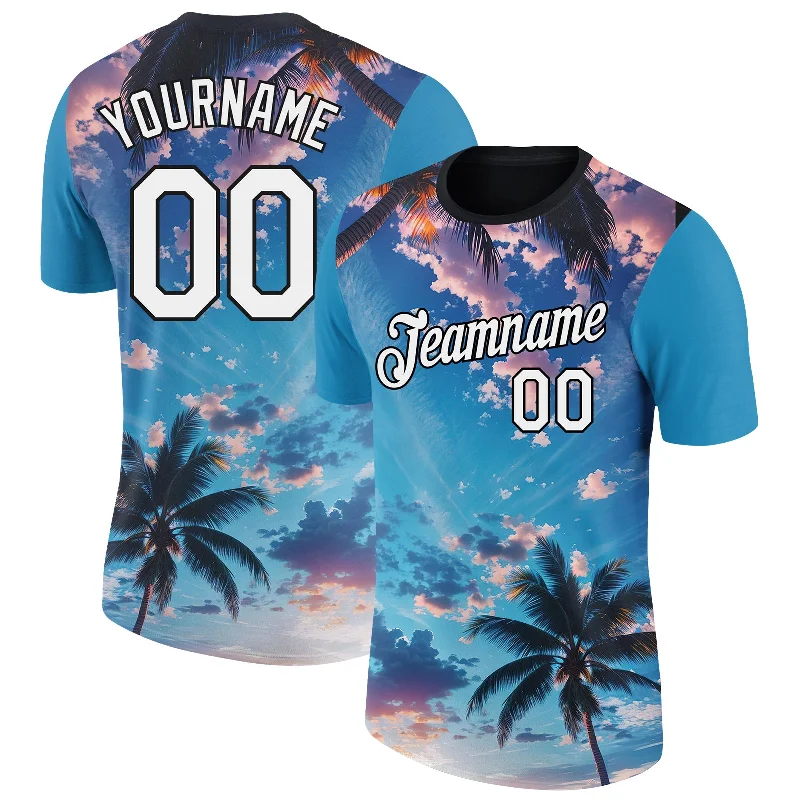 Modern Unisex Clothing For Any Occasion Limited Stock, Big Discounts Custom Powder Blue White-Black 3D Pattern Design Hawaii Palm Trees Performance T-Shirt