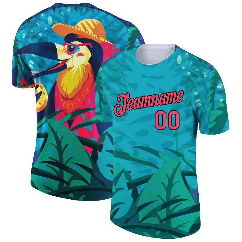 Contemporary Gender-Free Clothing Styles Urban Elegance Deals Custom Green Neon Pink-Black 3D Pattern Design Tropical Hawaii Pelican Performance T-Shirt