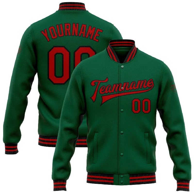 Urban-Inspired Unisex Fashion Pieces Unleash Your Trend Driven Style Custom Kelly Green Red-Black Bomber Full-Snap Varsity Letterman Jacket