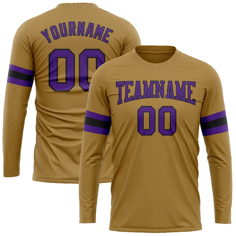 Classic And Timeless Gender-Neutral Fashion Fashion Forward Custom Old Gold Purple-Black Long Sleeve Performance T-Shirt Classic And Timeless Gender-Neutral Fashion Fashion Forward Custom Old Gold Purple-Black Long Sleeve Performance T-Shirt