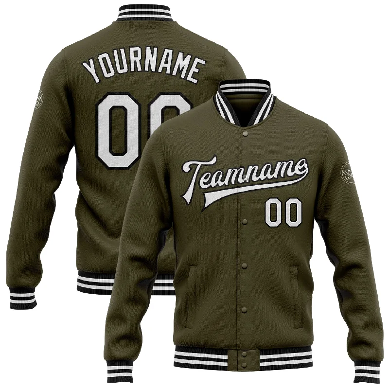 Gender-Neutral Fashion For Everyday Style Enjoy Discount Custom Olive White-Black Bomber Full-Snap Varsity Letterman Salute To Service Jacket