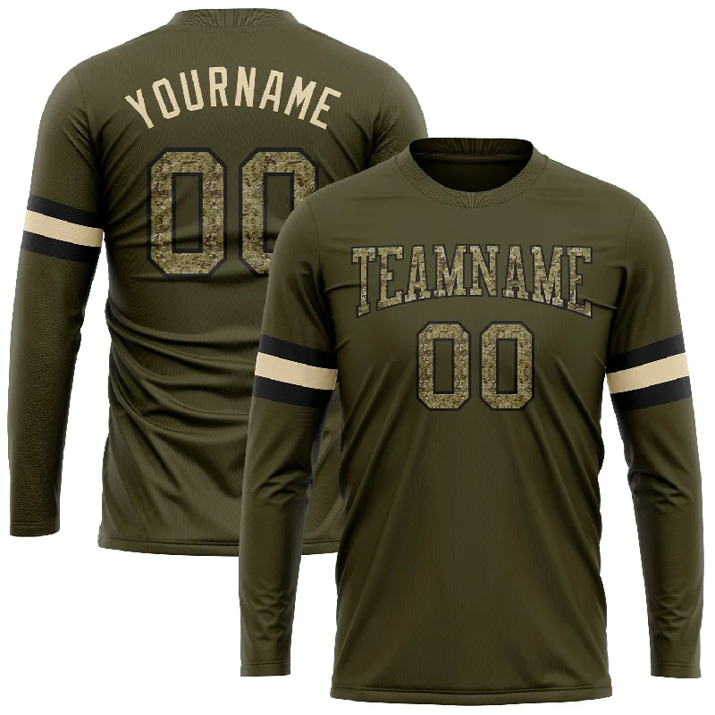 Trendy Unisex Fast Fashion Favorites Custom Olive Camo-Black Long Sleeve Performance Salute To Service T-Shirt
