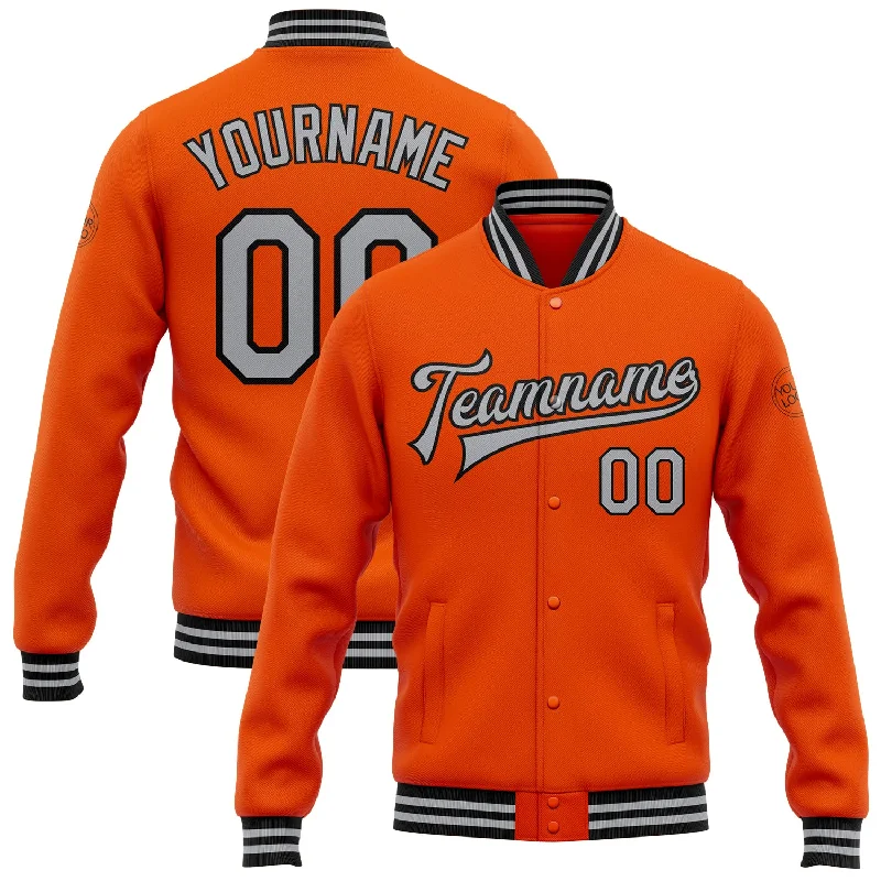 Minimalist Unisex Fashion Essentials Save Big Custom Orange Gray-Black Bomber Full-Snap Varsity Letterman Jacket