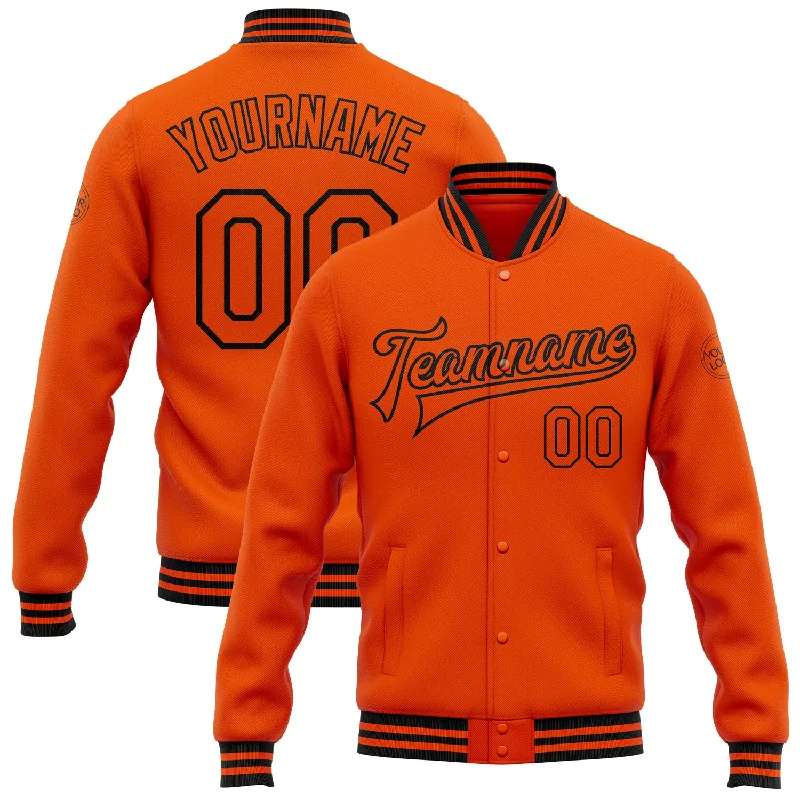 Trendy Unisex Premium Style Custom Orange Black Bomber Full-Snap Varsity Letterman Jacket