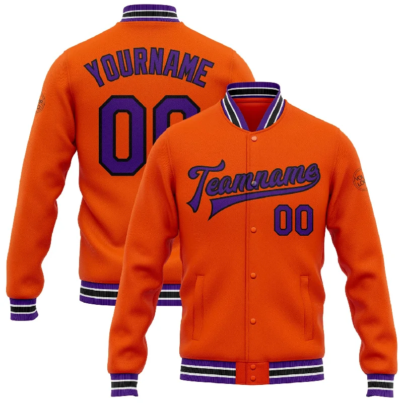 High-Quality Unisex Basics For All Occasions Big Savings Custom Orange Purple-Black Bomber Full-Snap Varsity Letterman Jacket