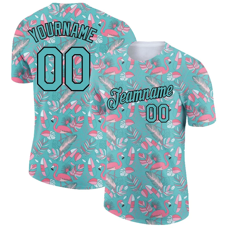 Fashion-Forward Gender-Neutral Outerwear Bid Farewell To The Old Season Custom Panther Blue Black 3D Pattern Design Tropical Hawaii Flamingo Performance T-Shirt
