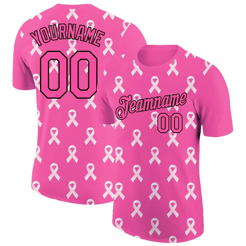 Functional And Stylish Unisex Outerwear Elegant Style Custom Pink Black 3D Pink Ribbon Breast Cancer Performance T-Shirt
