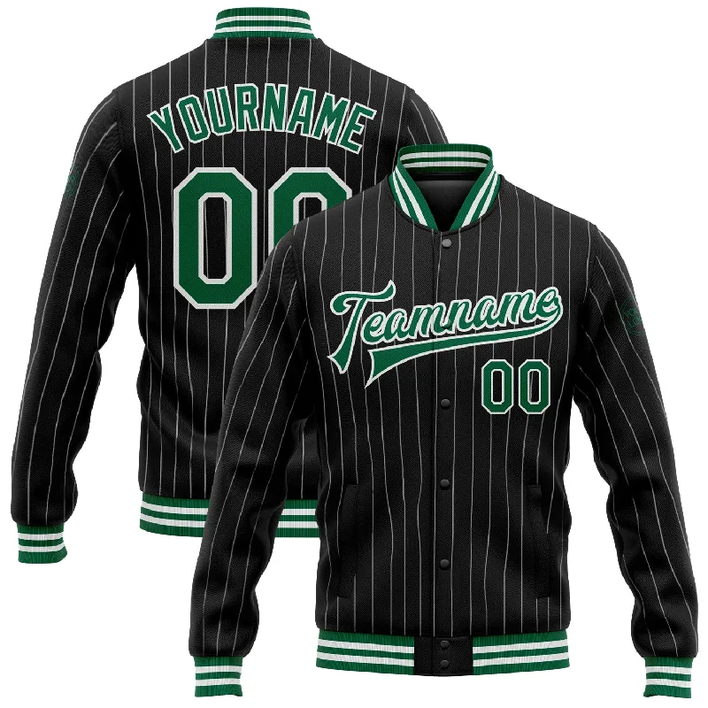 Oversized And Relaxed Unisex Fashion Hot Items Custom Black White Pinstripe Kelly Green Bomber Full-Snap Varsity Letterman Jacket