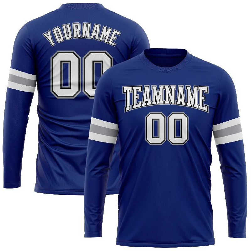 Comfortable And Stylish Unisex Outfits On-Trend Fashion Offers Custom Royal White Black-Gray Long Sleeve Performance T-Shirt