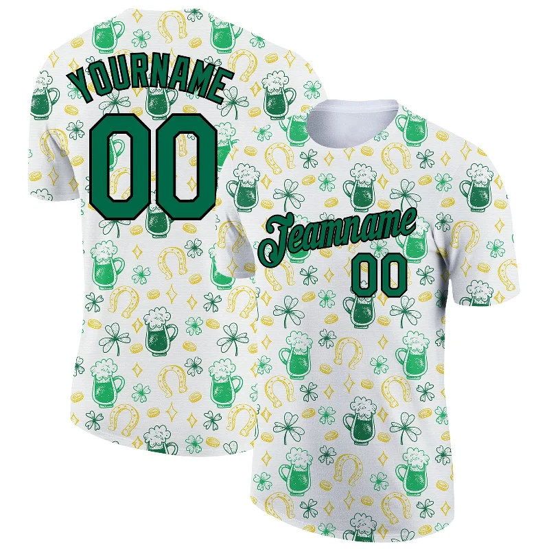 Minimalist Unisex Fashion Must-Haves Stupidly Low Prices Custom White Kelly Green-Black 3D Pattern Design Beer And St.Patrick's Day Performance T-Shirt