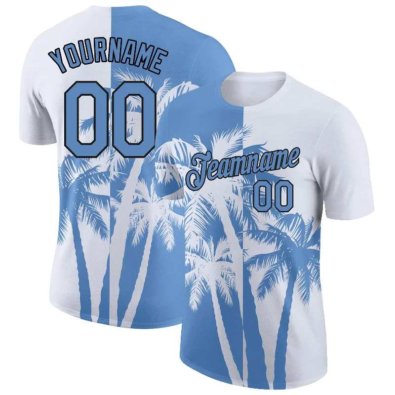 Chic And Contemporary Unisex Clothing Choices Limited Stock, Big Sale Custom White Light Blue-Black 3D Pattern Design Hawaii Coconut Trees Performance T-Shirt