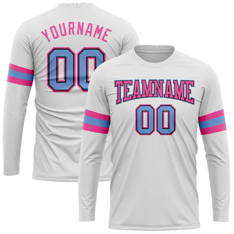 Casual Yet Sophisticated Unisex Fashion Flash Sale Fever Custom White Light Blue Black-Pink Long Sleeve Performance T-Shirt
