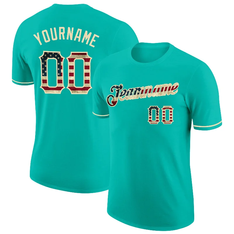 Versatile And Stylish Unisex Apparel Luxury Casual Deals Custom Aqua Vintage USA Flag-City Cream Performance T-Shirt