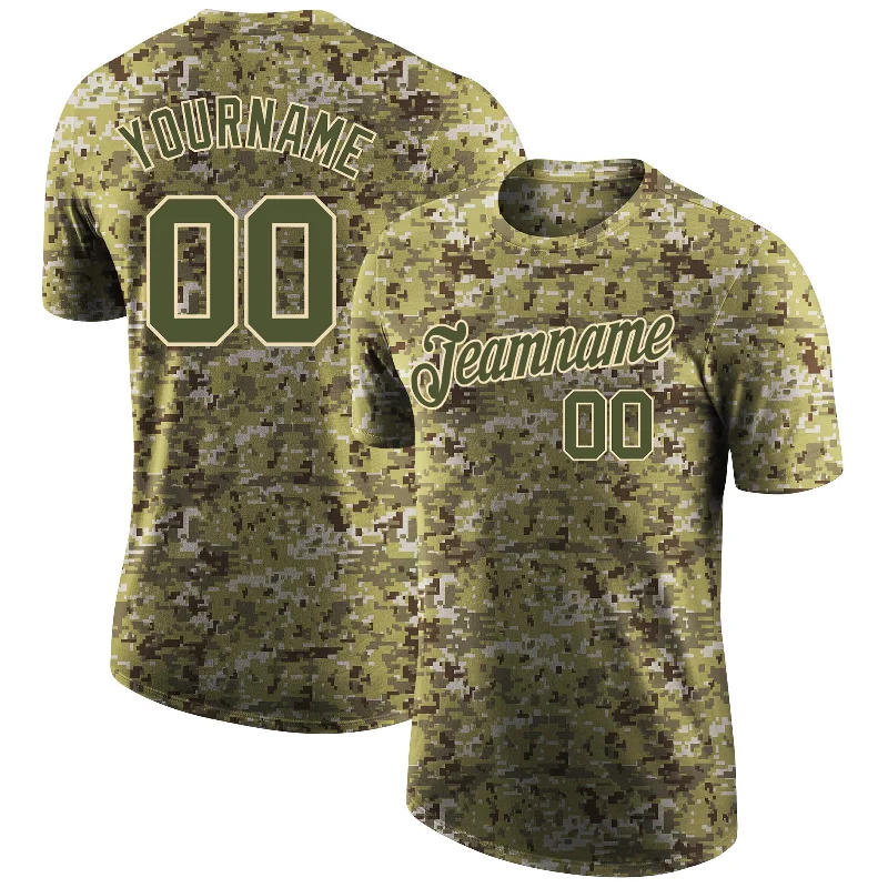 Fashion-Forward Gender-Neutral Outfit Ideas Top Brand Discounts Custom Camo Olive-Cream Performance Salute To Service T-Shirt