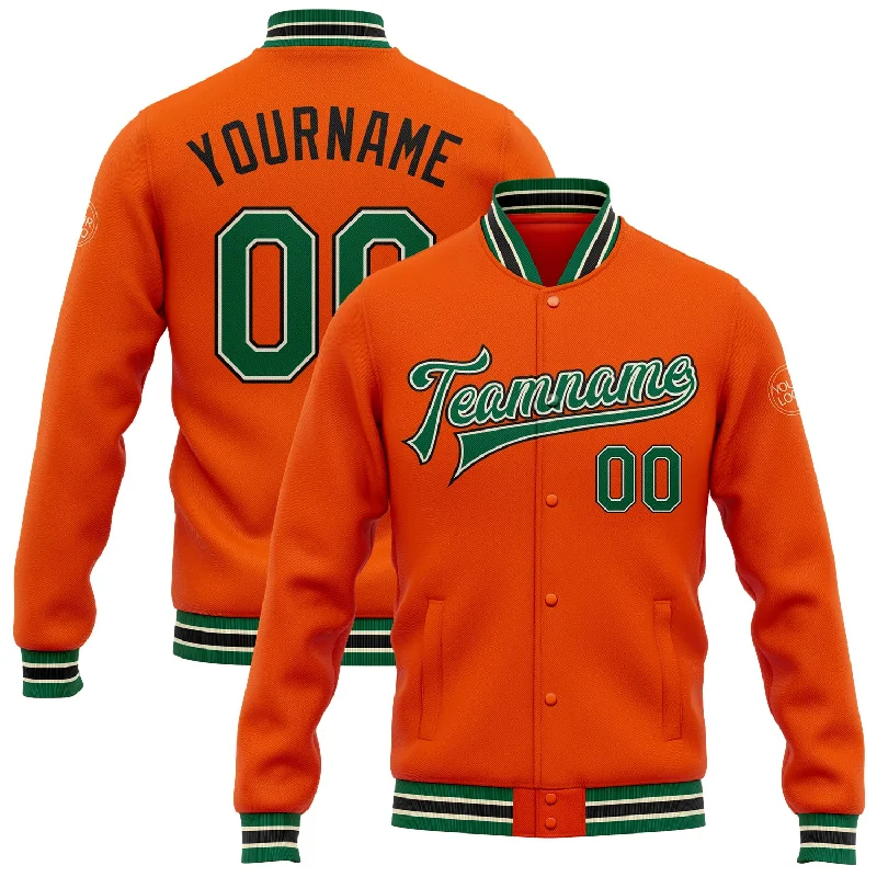 Urban Unisex Fashion Outfits Imeless Style Custom Orange Kelly Green Cream-Black Bomber Full-Snap Varsity Letterman Jacket