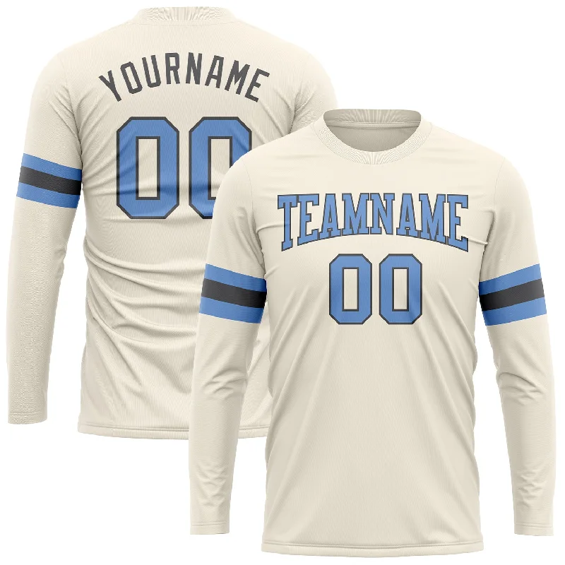 High-Quality Unisex Basics For Everyday Wear Elegant Style Custom Cream Light Blue-Steel Gray Long Sleeve Performance T-Shirt
