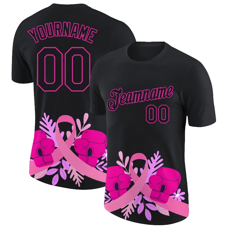 Fashion-Forward Gender-Neutral Outerwear Retro Style Promotions Custom Black Deep Pink 3D Pink Ribbon Breast Cancer Performance T-Shirt