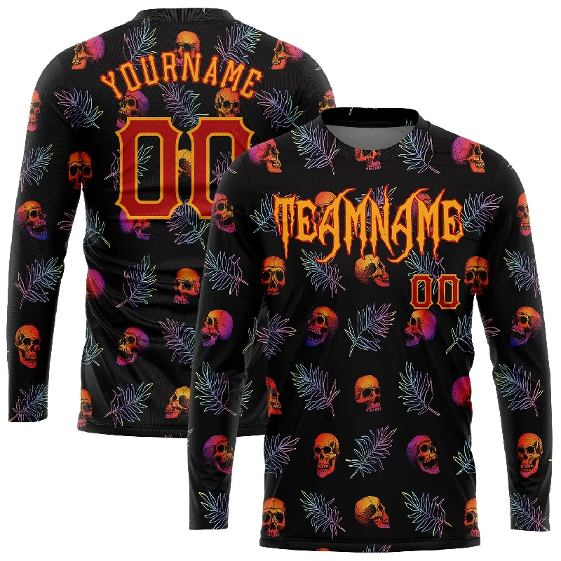 High-Quality Unisex Basics For Everyday Wear Huge Markdowns Custom 3D Pattern Halloween Skulls And Palm Leaves Long Sleeve Performance T-Shirt