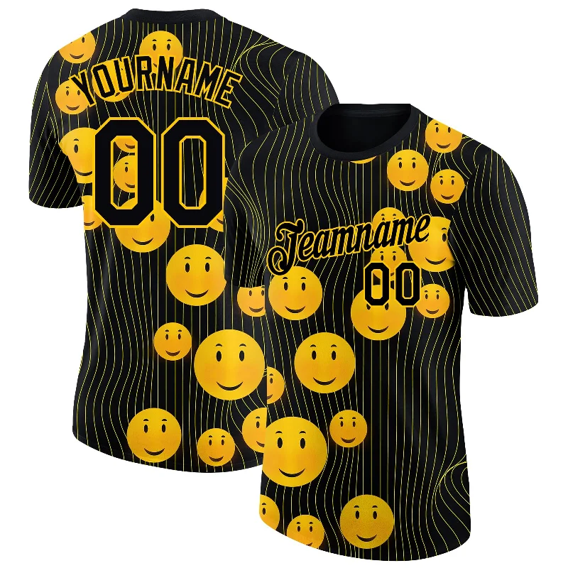 Comfortable Gender-Free Fashion Choices Smart Casual Deals Custom Black Gold 3D Pattern Design Smile Emoji Performance T-Shirt
