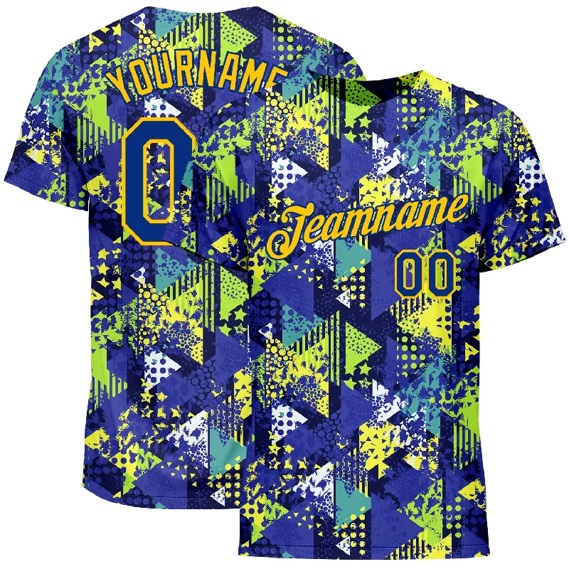Contemporary Gender-Free Clothing Styles Massive Savings Custom Graffiti Pattern Royal-Gold 3D Creative Geometric Figures Triangle And Dots Performance T-Shirt