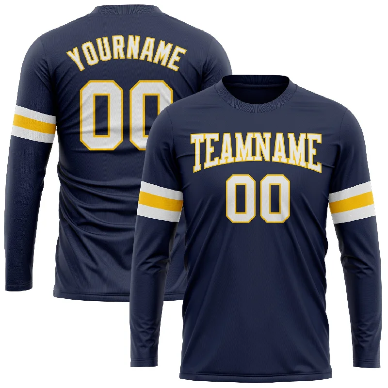 Sleek And Stylish Unisex Outerwear Athleisure Style Sale Custom Navy White-Gold Long Sleeve Performance Salute To Service T-Shirt Sleek And Stylish Unisex Outerwear Athleisure Style Sale Custom Navy White-Gold Long Sleeve Performance Salute To Service T-Shirt