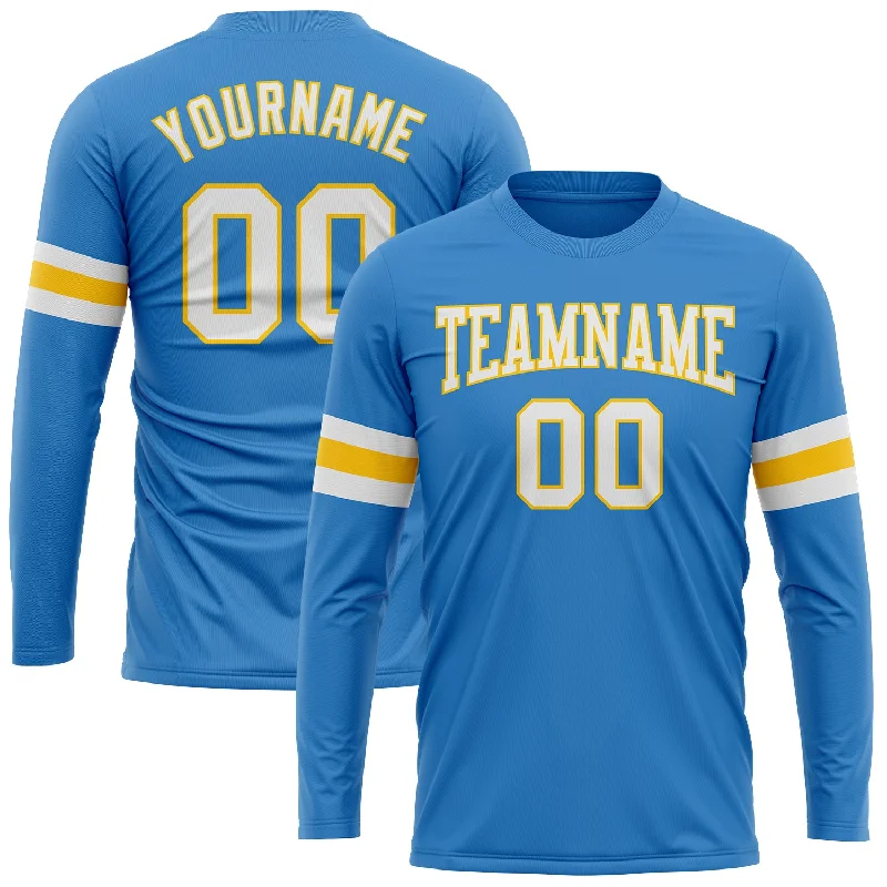 Oversized Unisex Fashion Pieces Essentials On Sale Custom Powder Blue White Gold Long Sleeve Performance T-Shirt