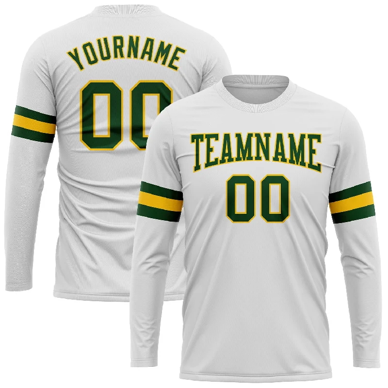 Relaxed-Fit Unisex Fashion For All-Day Comfort Essentials On Sale Custom White Green-Gold Long Sleeve Performance T-Shirt
