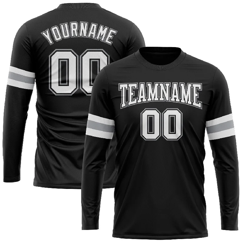 Sustainable And Ethical Unisex Clothing Enjoy Discount Custom Black White-Gray Long Sleeve Performance T-Shirt