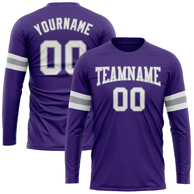 Gender-Neutral Trendy Clothing Styles Embrace New Fashion Custom Purple White-Gray Long Sleeve Performance T-Shirt