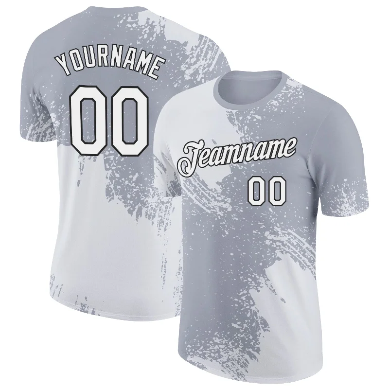 High-Quality Unisex Basics For Everyday Wear Popular Collection Custom White Gray 3D Pattern Design Abstract Brush Stroke Performance T-Shirt